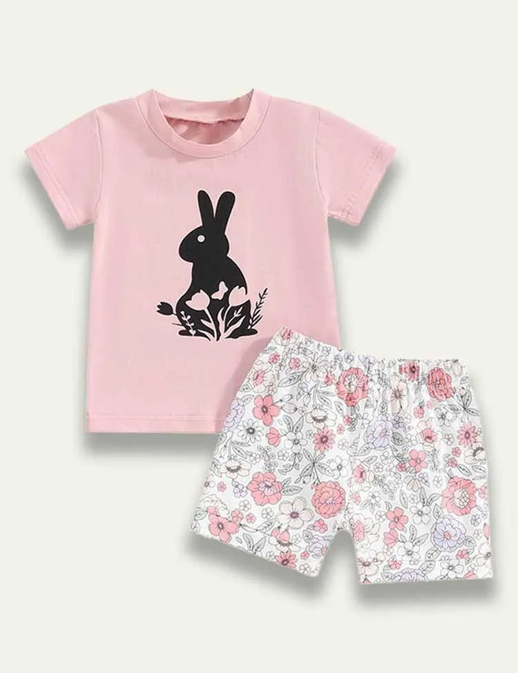 Easter Bunny Printed T-Shirt+Floral Shorts - Mini Taylor
