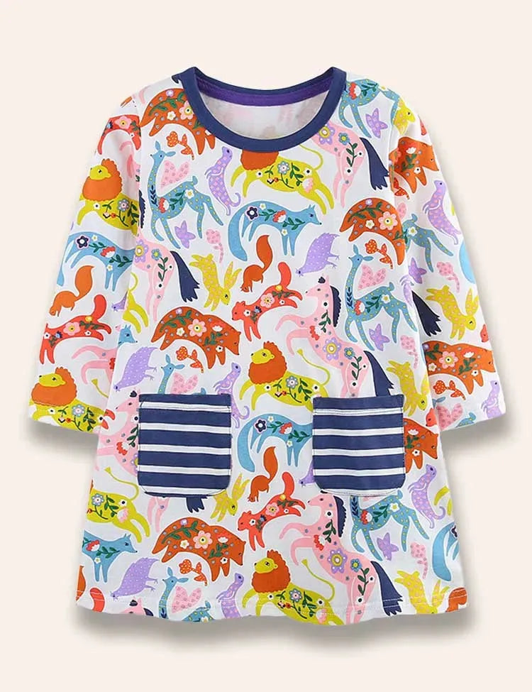 فستان بطبعات حيوانات كرتونية