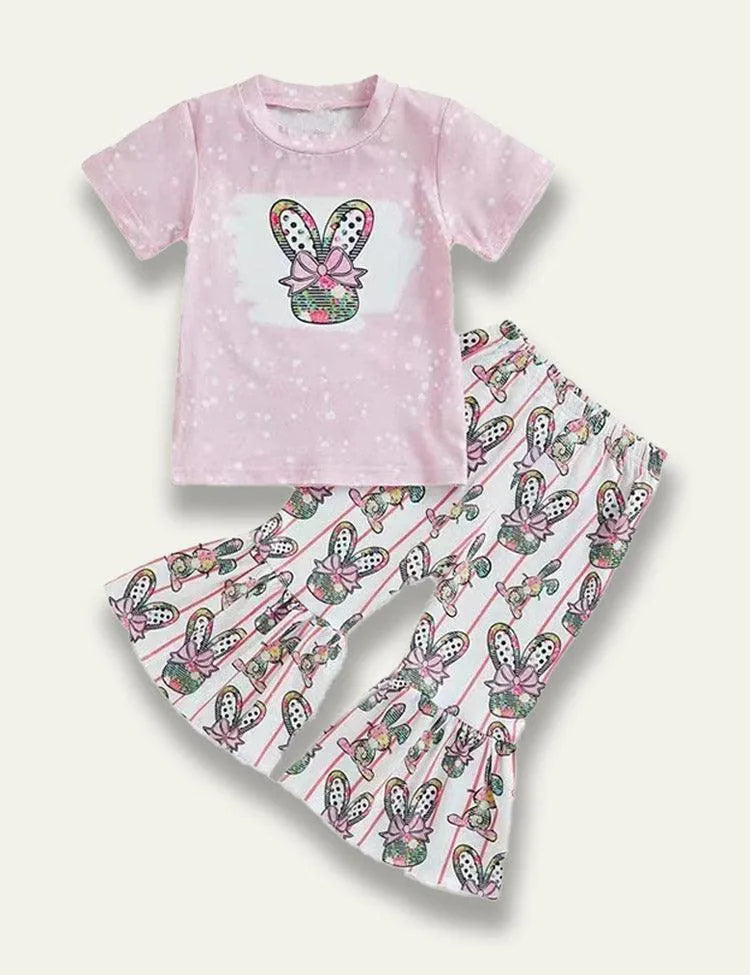 Easter Short Sleeve Bow Bunny T-Shirt+Flared Pants - Mini Taylor