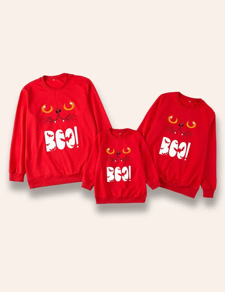 Halloween Cat trykt glødende familie matchende sweatshirt