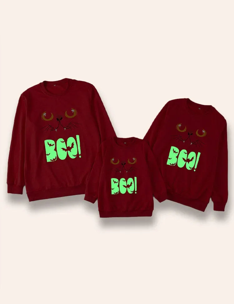Halloween Cat trykt glødende familie matchende sweatshirt