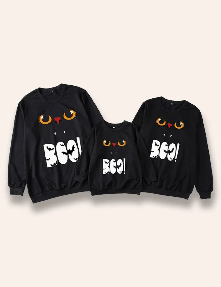 Halloween Cat trykt glødende familie matchende sweatshirt