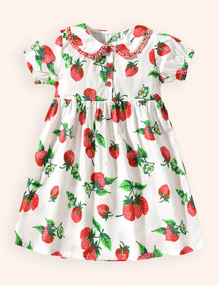 Rochie de bumbac imprimată cu căpșuni
