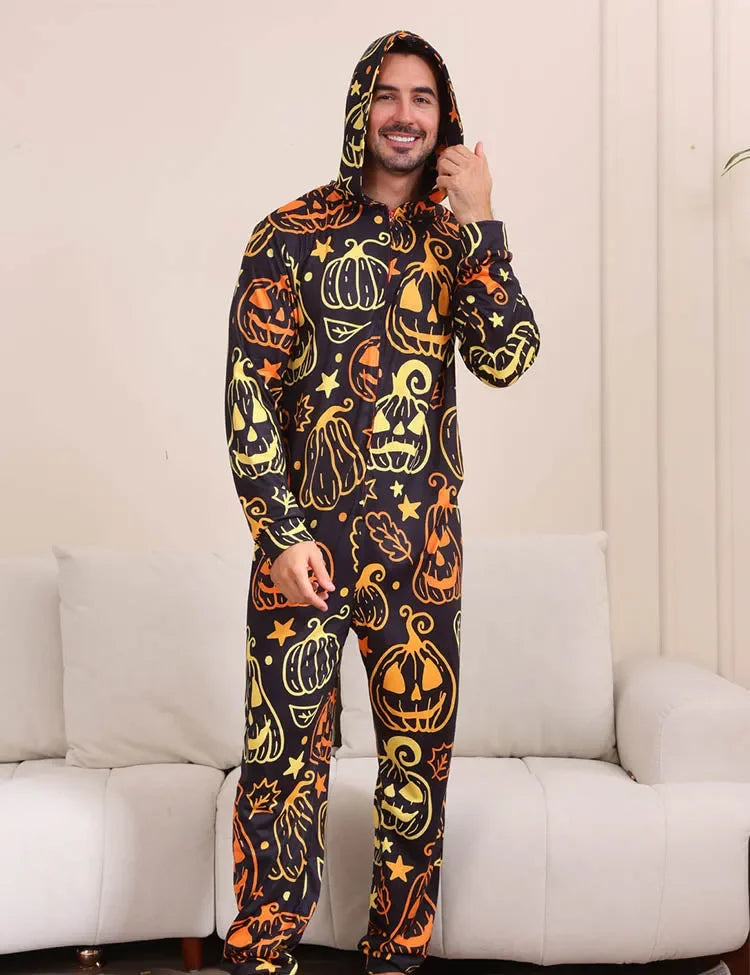 Halloween One-Piece Line Pumpkin Family Matching Pajamas