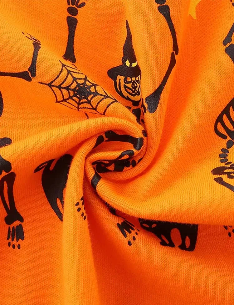 שלד דלעת מצויר של ליל כל הקדושים חולצת טריקו שרוול ארוך מודפס
