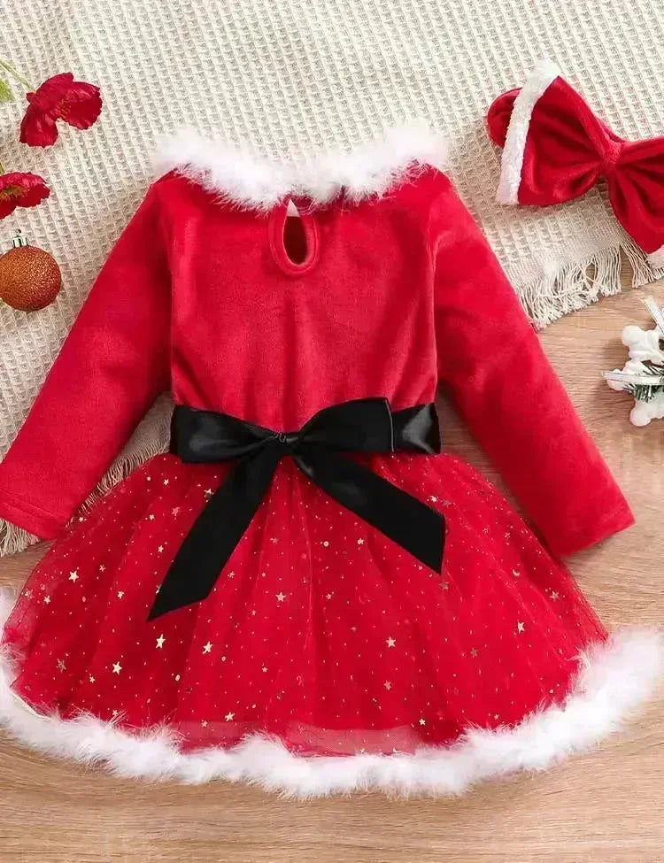 クリスマス長袖スターチュールパーティードレスセット