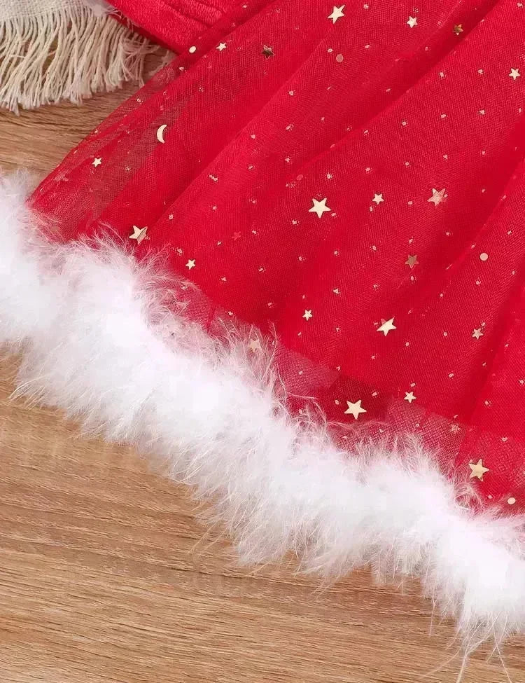 クリスマス長袖スターチュールパーティードレスセット