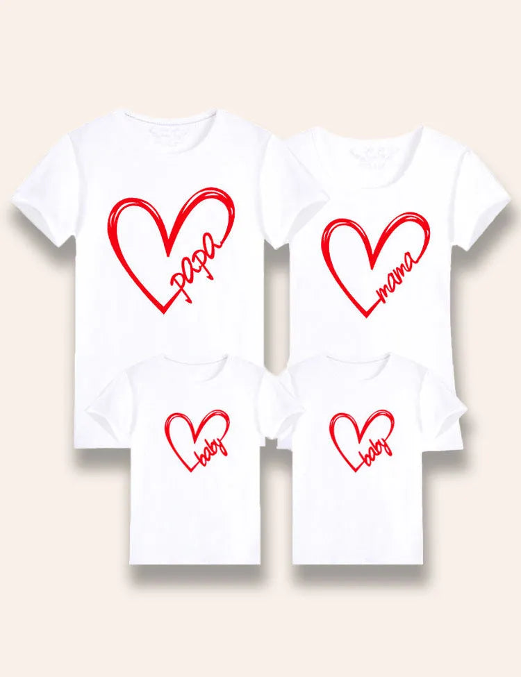 Bijpassend familie-T-shirt met Valentijnsdag-hartprint