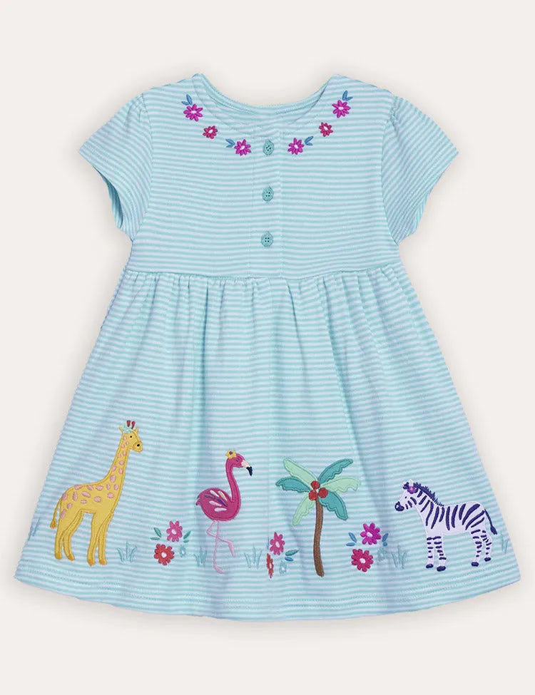 Safari Animalsアップリケボタンフロントドレス