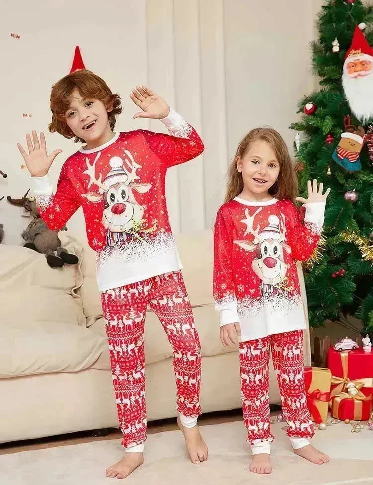 Jul tegneserie rensdyr print familie matchende pyjamas