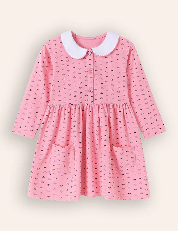 Printed Cotton Long Sleeves Dress