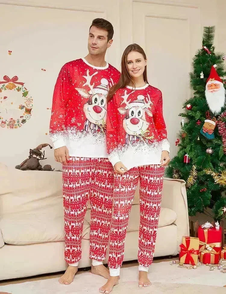 Jul tegneserie rensdyr print familie matchende pyjamas