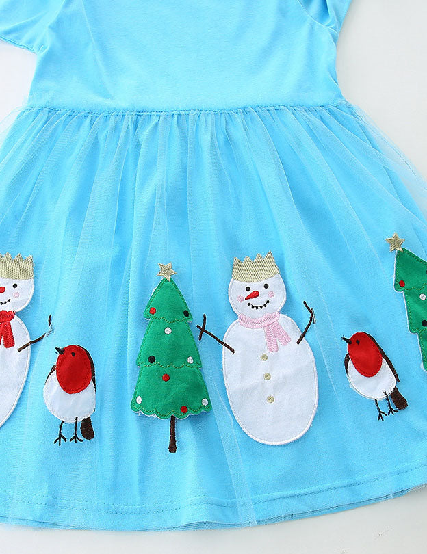 Snow Christams Tree Applique Tulle Dress