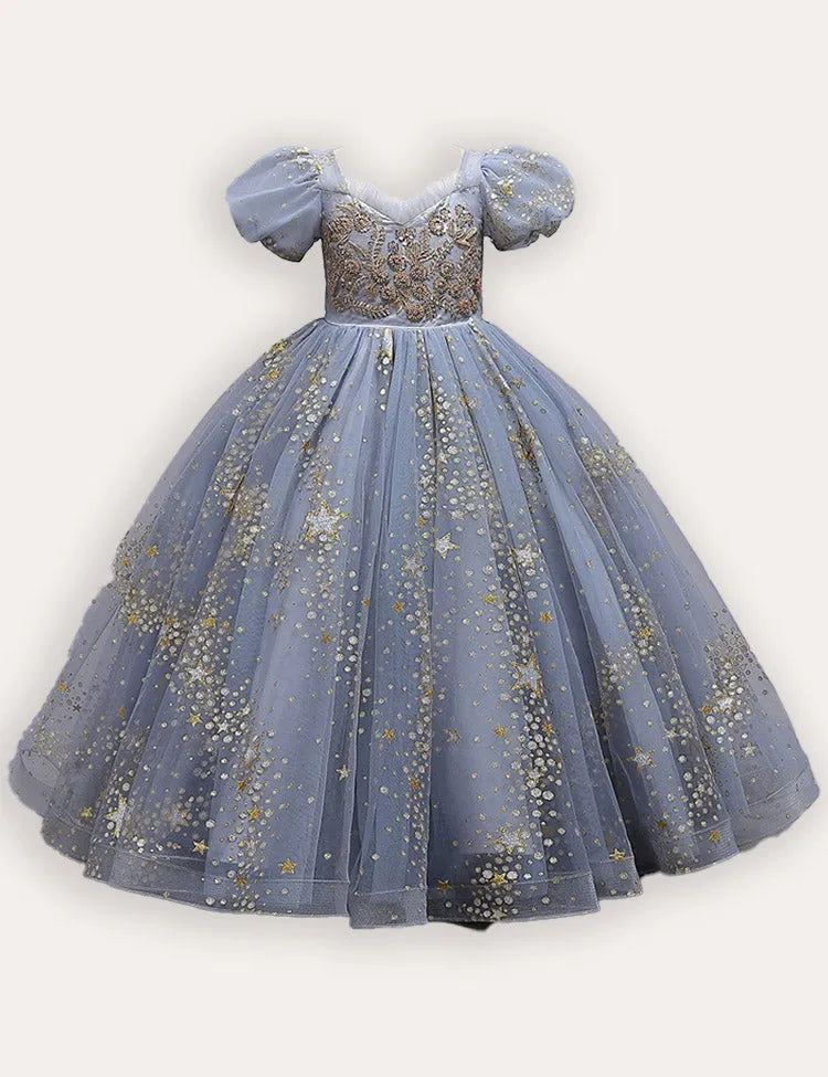 Sequin Embroidered Tulle Long Party Dress