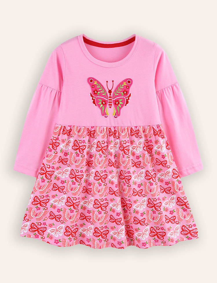 Butterfly Embroidered Long-sleeved Dress