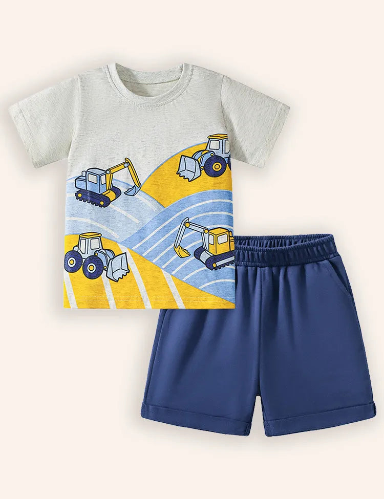 Construction Car Printed Short Sleeve T-Shirt and Shorts Set