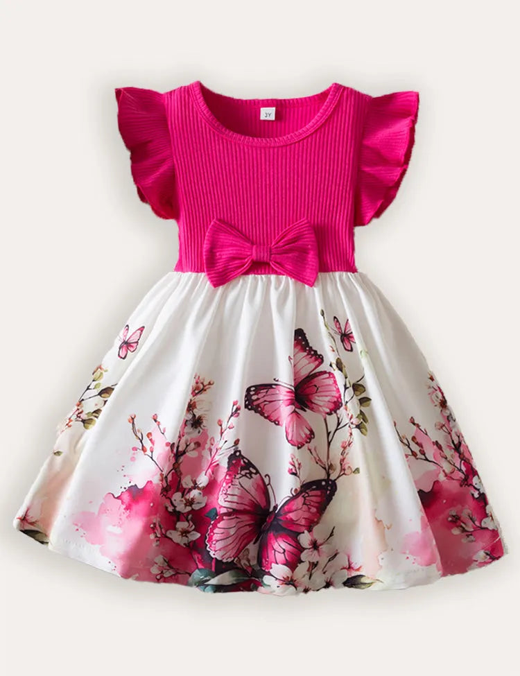 Printed Fly-Sleeved Dress