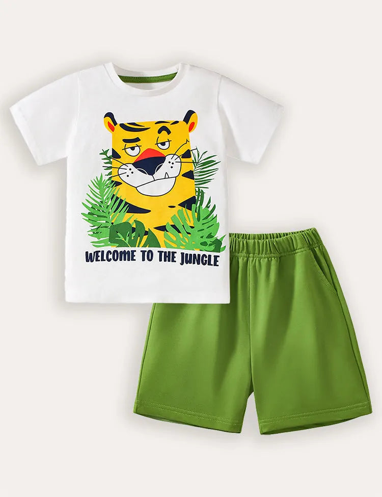 Tiger Jungle Printed Short Sleeve T-shirt and Shorts Set