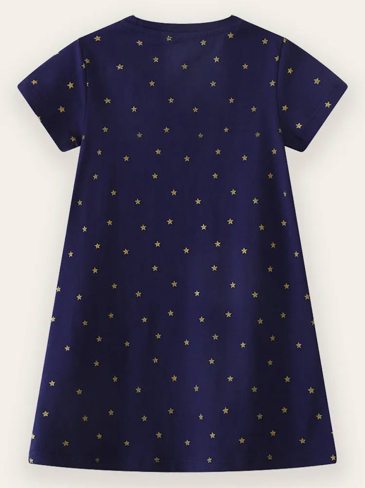 Cute Unicorn Embroidered Cotton Dress