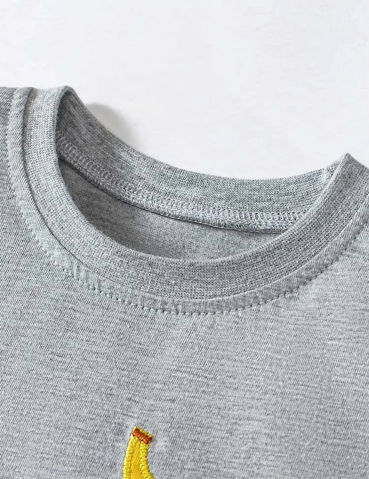 Orangutan Applique Short T-Shirt and Printed Shorts Set