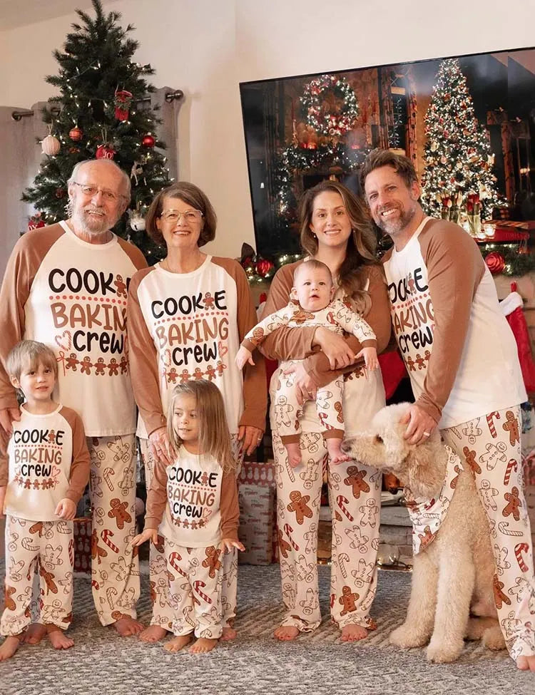Christmas Family Matching Letter and Gingerbread Man Print Long-sleeve Pajamas Sets