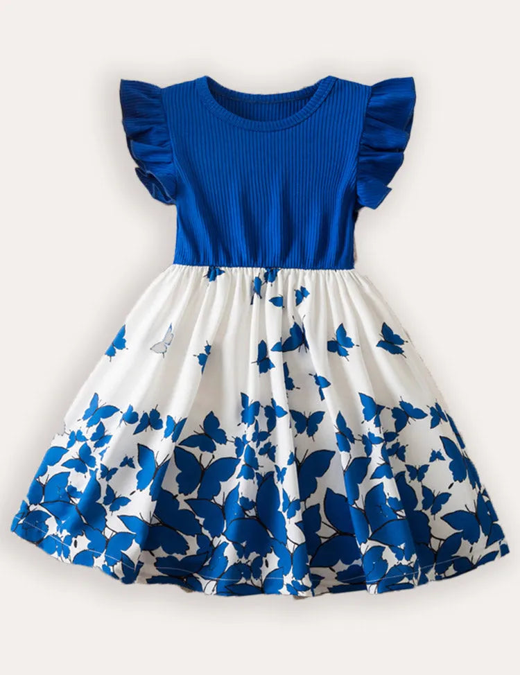 Printed Fly-Sleeved Dress