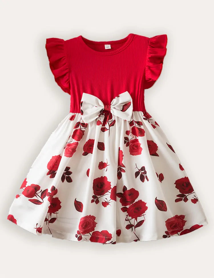 Printed Fly-Sleeved Dress