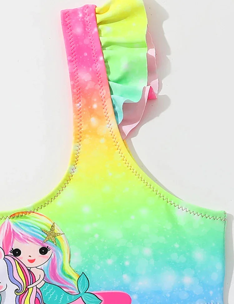 Colored Mermaid Printed Split Swimsuit