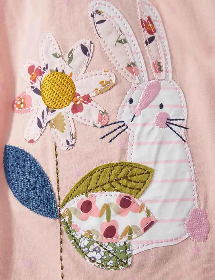 Animal Flower Appliqué Short Sleeve Dress - Mini Taylor