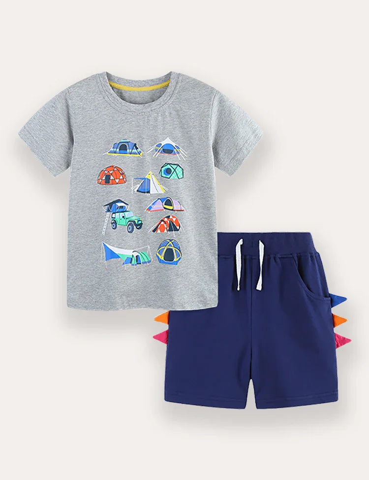 Tent Car Print T-Shirt And Shorts Set
