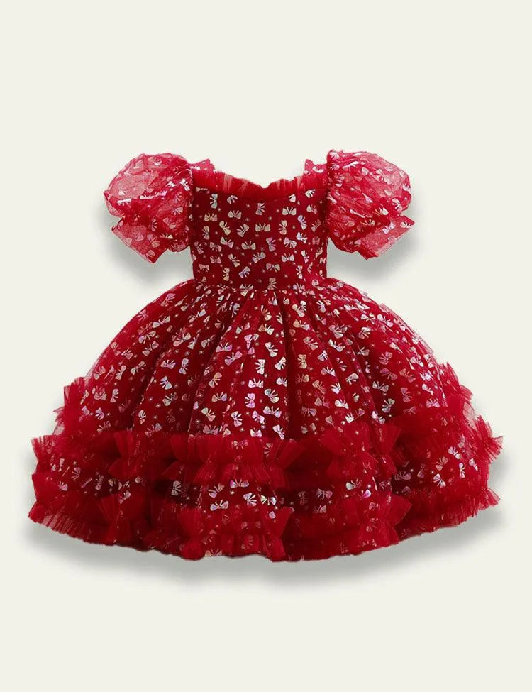 Bow Print Mesh Party Dress - Mini Taylor