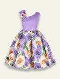 Diagonal Shoulder Rose Printed Party Dress - Mini Taylor