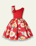 Diagonal Shoulder Rose Printed Party Dress - Mini Taylor