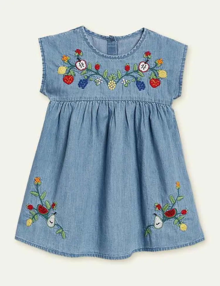 Embroidered Denim Princess Dress - Mini Taylor