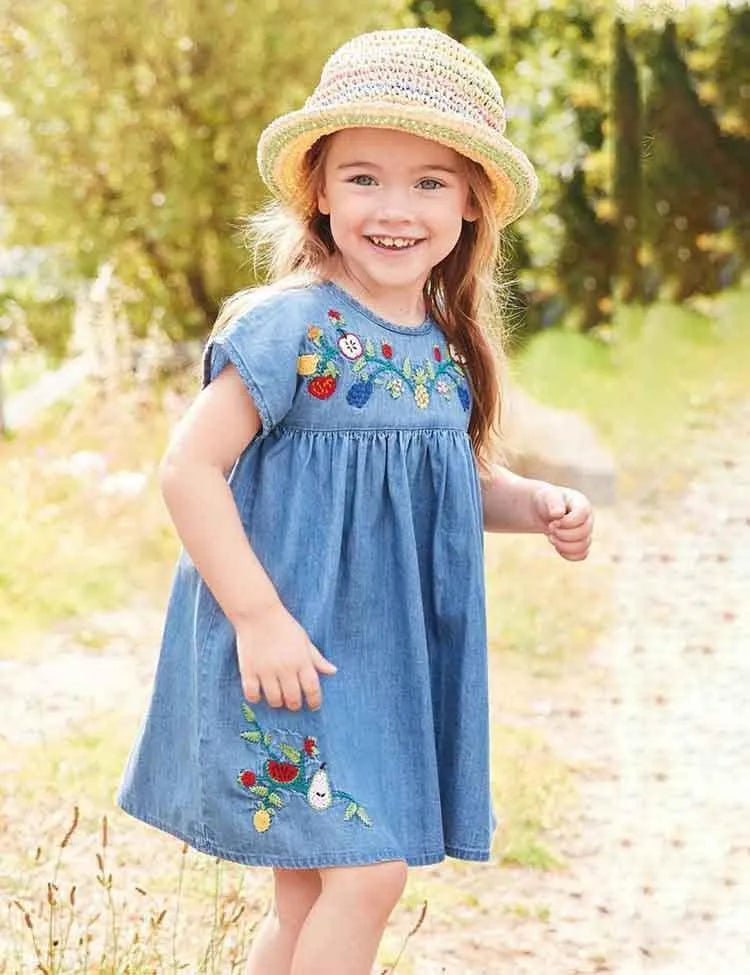 Embroidered Denim Princess Dress - Mini Taylor