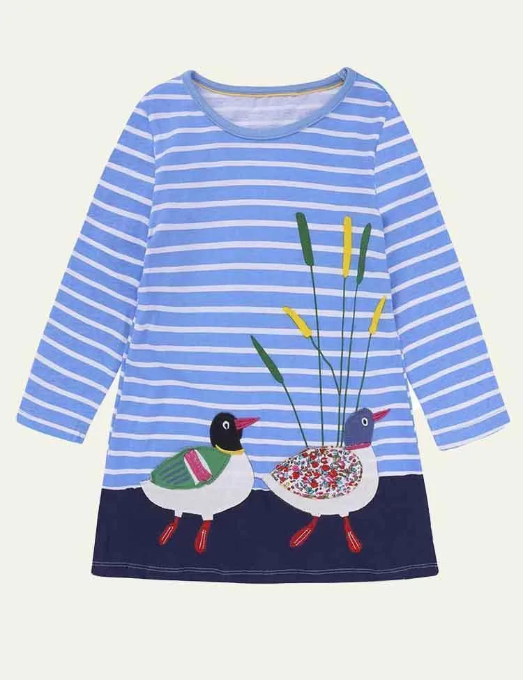Embroidered Fun Animals Long Sleeve Dress - Mini Taylor