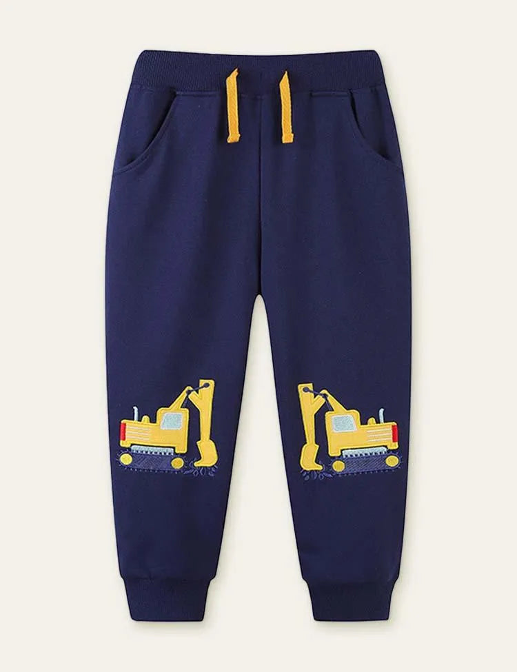 Excavator Cartoon Embroidered Sweatpants - Mini Taylor