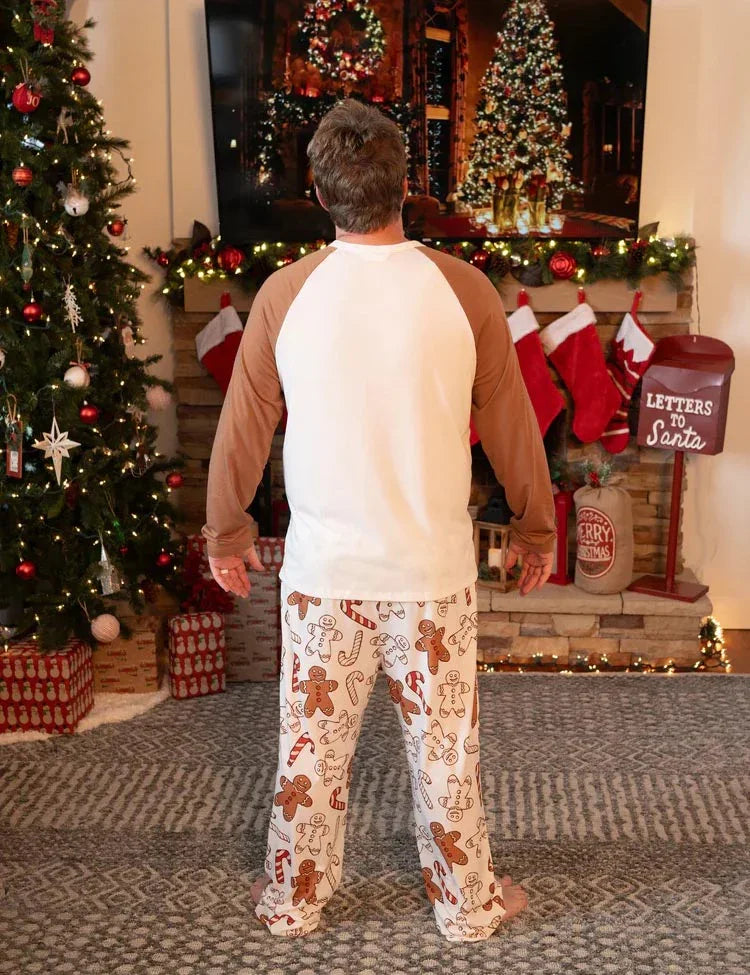 Christmas Family Matching Letter and Gingerbread Man Print Long-sleeve Pajamas Sets