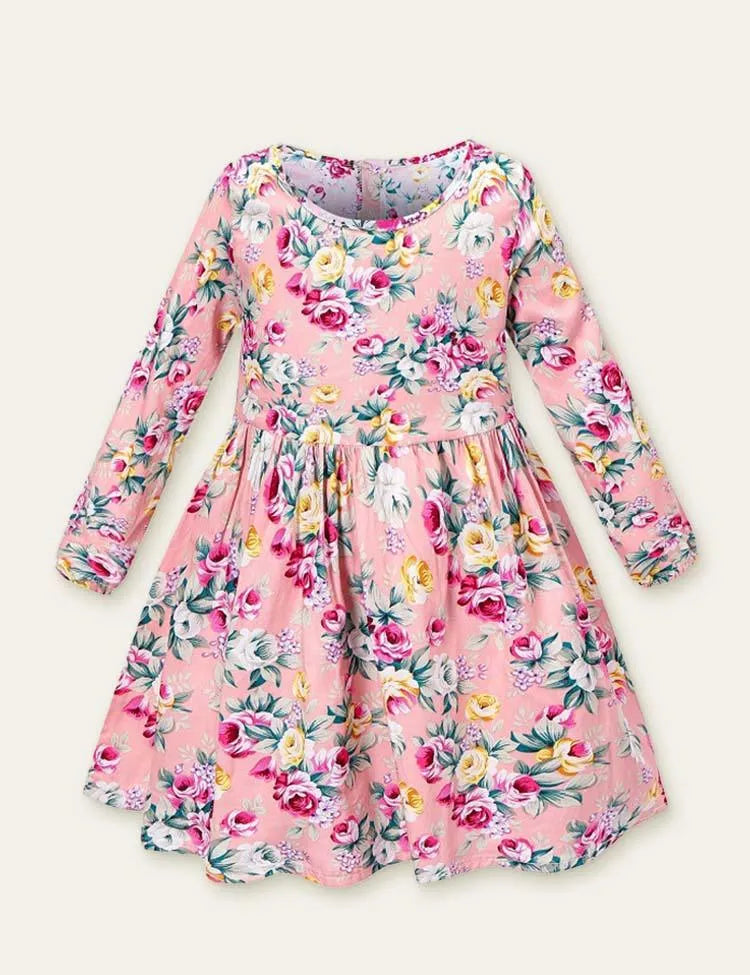 Floral Cherry Full Printed Long Sleeve Dress - Mini Taylor
