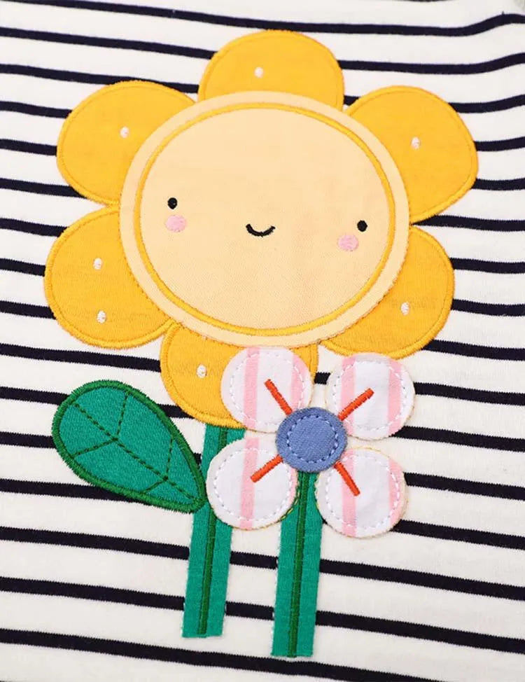 Flower Appliqué Striped T-shirt - Mini Taylor