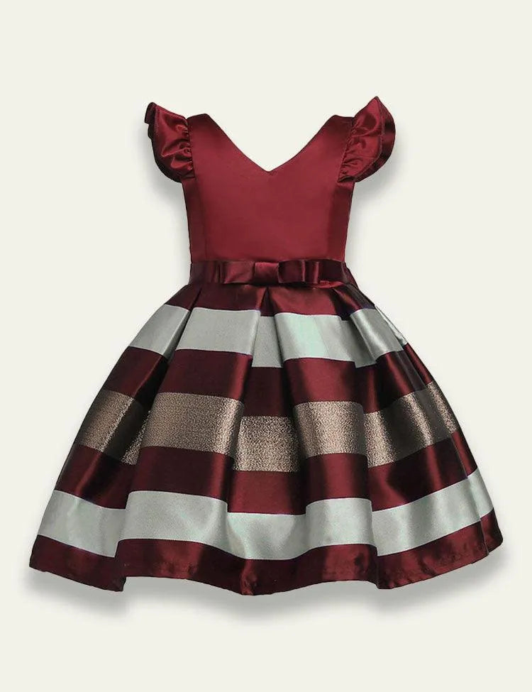 Flying Sleeve Bow Striped Party Dress - Mini Taylor
