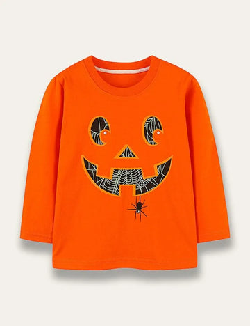 Glowing Halloween Printed Long Sleeve T-Shirt - Mini Berni
