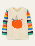 Halloween pompoen bedrukt regenboog gestreept T-shirt