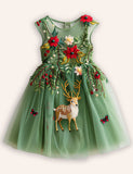 Festival Floral Reindeer Embroidered Tulle Dress