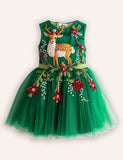 Festival Floral Reindeer Embroidered Tulle Dress