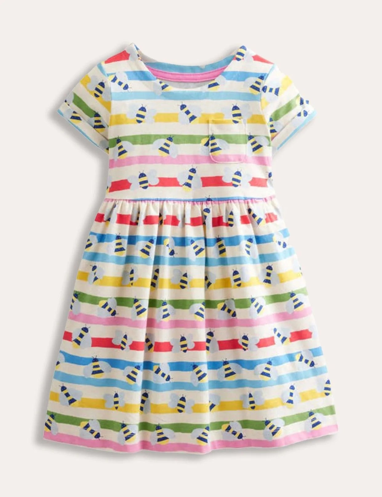 Rainbow Striped Bee Print Dress - Mini Taylor