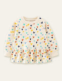 Love Printed Ruffled Long Sleeve T-shirt - Mini Taylor