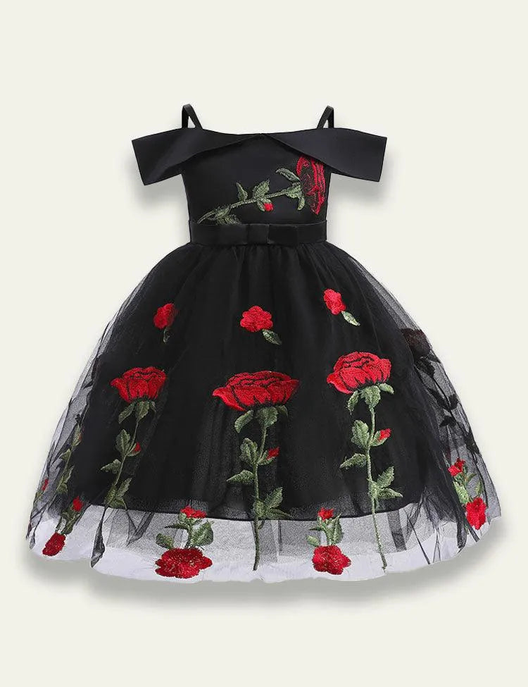Off Shoulder Rose Embroidered Mesh Party Dress - Mini Taylor