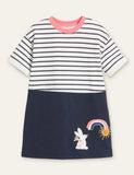 Konijn Regenboog Appliqué Gestreepte Jurk