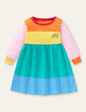 Regenboog geborduurde jurk met lange mouwen